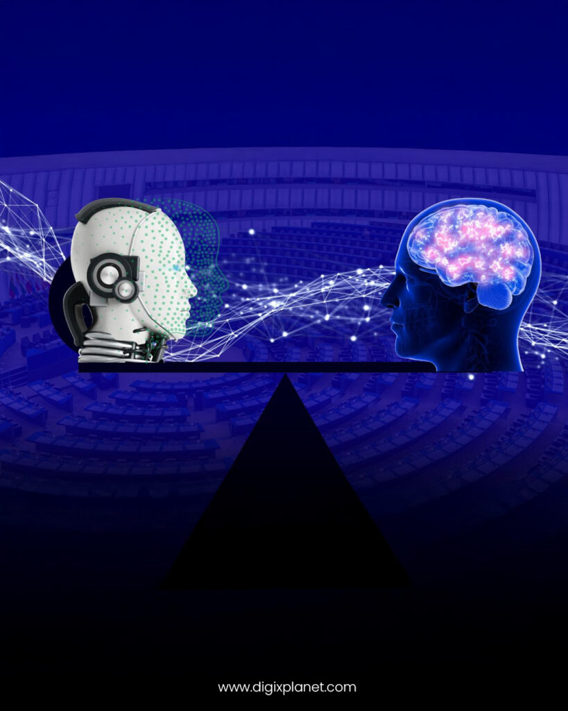 Illustration representing democratization of AI in 2025 with diverse users interacting with intelligent technology