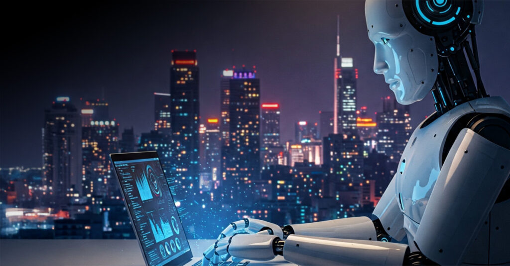 Illustration of Agentic AI system interacting with various industries like healthcare, finance, and cybersecurity in 2025